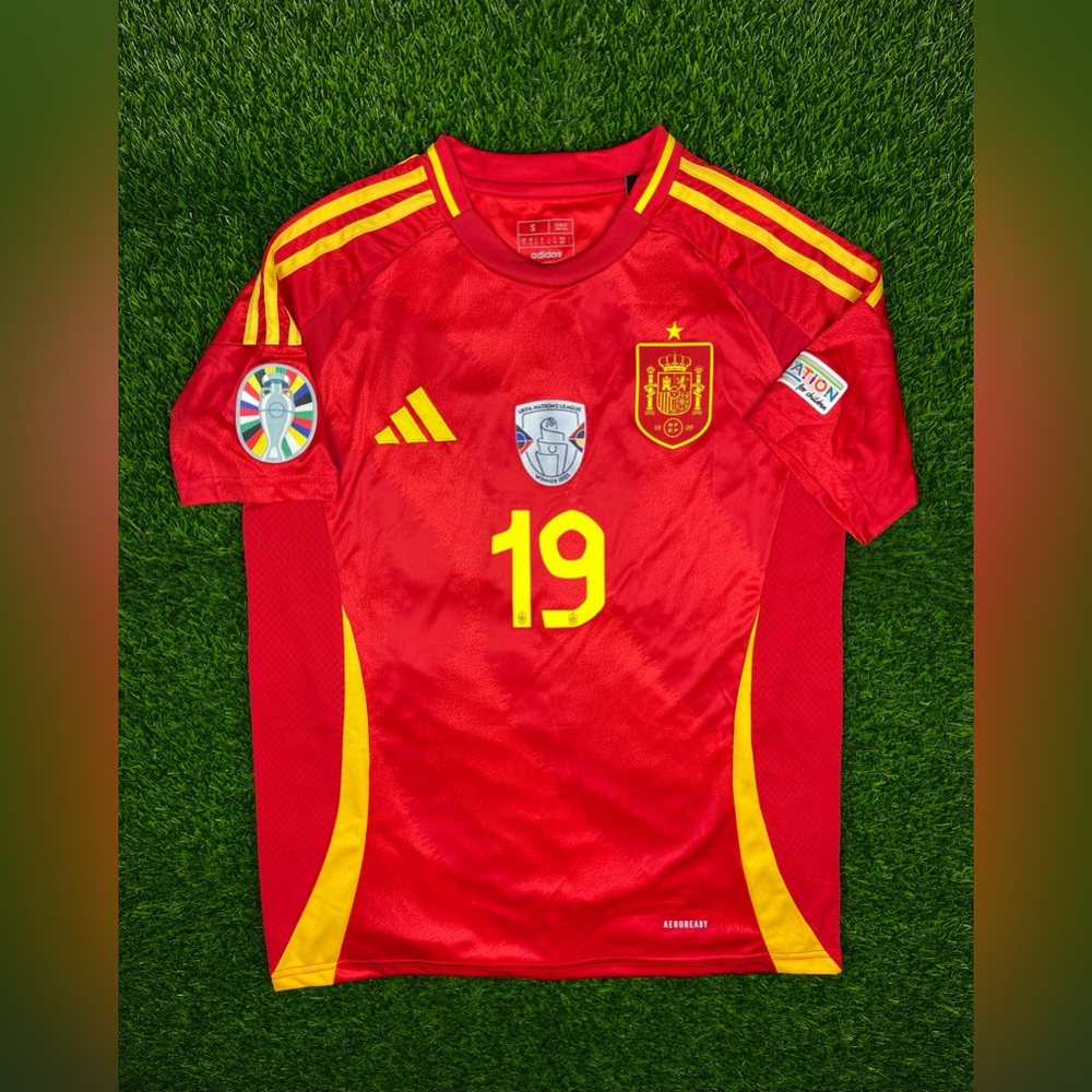 adidas Red and Yellow Spain Men's Soccer Jersey #19